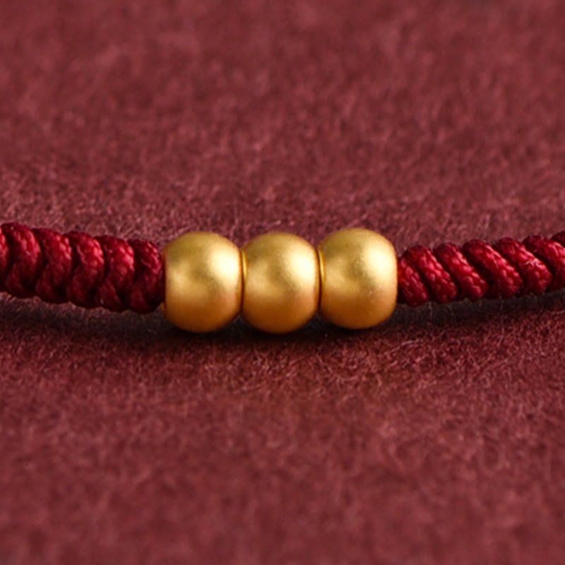 Buddha Stones 999 Oro Mini Tre Perline Design Fatto a Mano Corda della Fortuna Bracciale Cavigliera - image 8