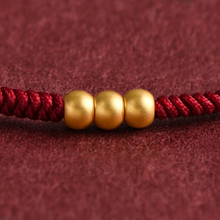 Buddha Stones 999 Oro Mini Tre Perline Design Fatto a Mano Corda della Fortuna Bracciale Cavigliera - image 8