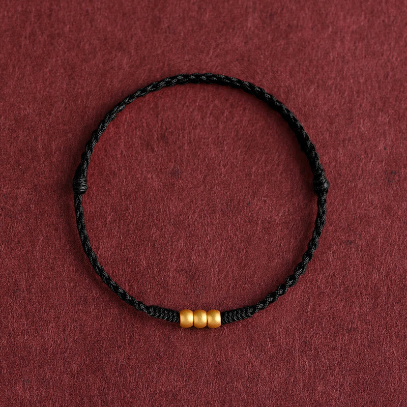 Buddha Stones 999 Oro Mini Tre Perline Design Fatto a Mano Corda della Fortuna Bracciale Cavigliera - Cavigliera (circonferenza 18-30 cm) - Nero - image 9