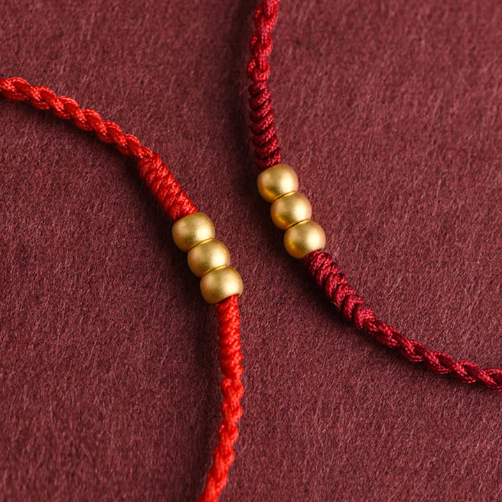 Buddha Stones 999 Oro Mini Tre Perline Design Fatto a Mano Corda della Fortuna Bracciale Cavigliera - image 4