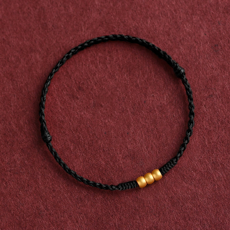 Buddha Stones 999 Oro Mini Tre Perline Design Fatto a Mano Corda della Fortuna Bracciale Cavigliera - image 10