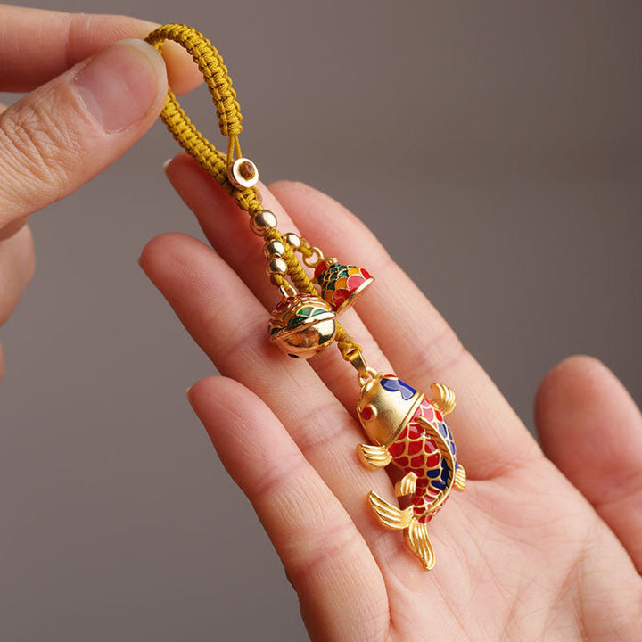 Portachiavi Buddha Stones colorato Koi Fish Hollow Bell Wealth Luck