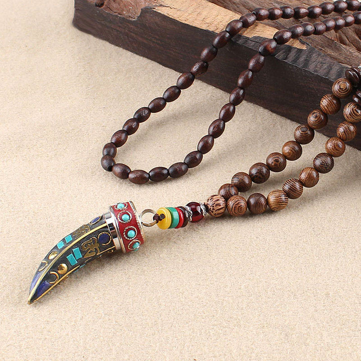 Buddha Stones Tibet Wenge Legno Om Mani Padme Hum Simbolo OM Mantra Corno Modello Protezione Collana Pendente - Legno Wenge e Mantra Om - image 12