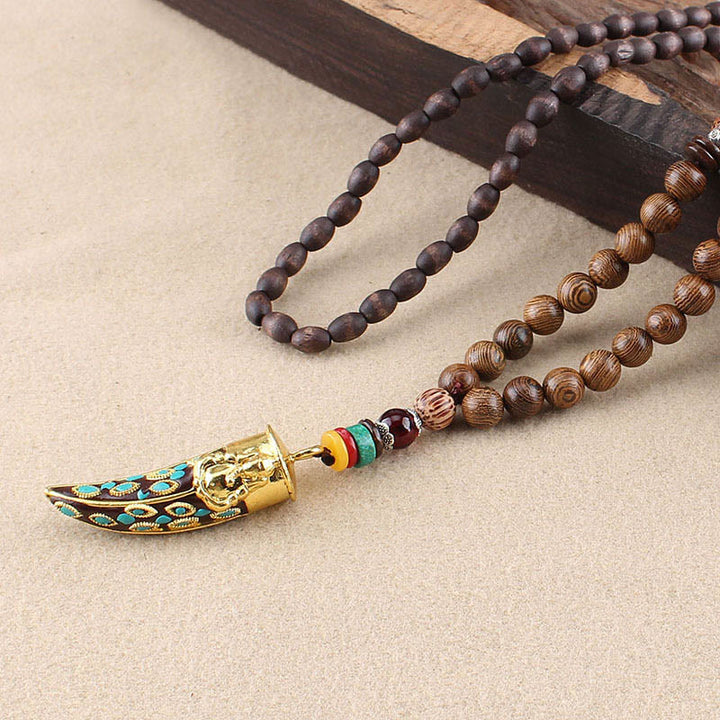 Buddha Stones Tibet Wenge Legno Om Mani Padme Hum Simbolo OM Mantra Corno Modello Protezione Collana Pendente - Legno Wenge e Corno Dorato - image 15