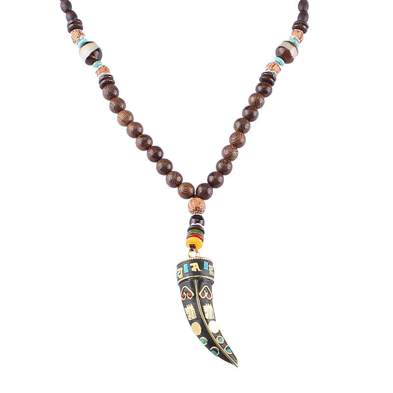Buddha Stones Tibet Wenge Legno Om Mani Padme Hum Simbolo OM Mantra Corno Modello Protezione Collana Pendente - image 6