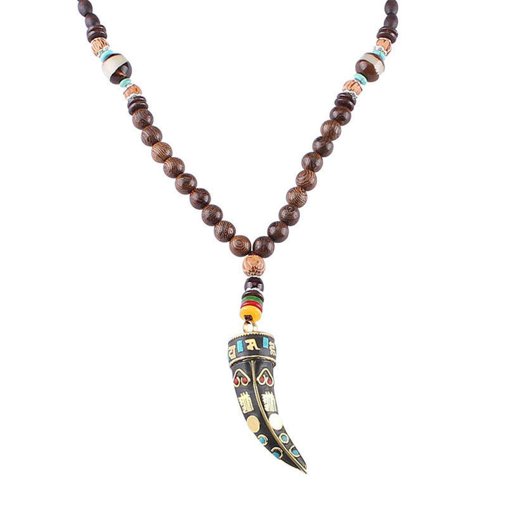 Buddha Stones Tibet Wenge Legno Om Mani Padme Hum Simbolo OM Mantra Corno Modello Protezione Collana Pendente - image 6
