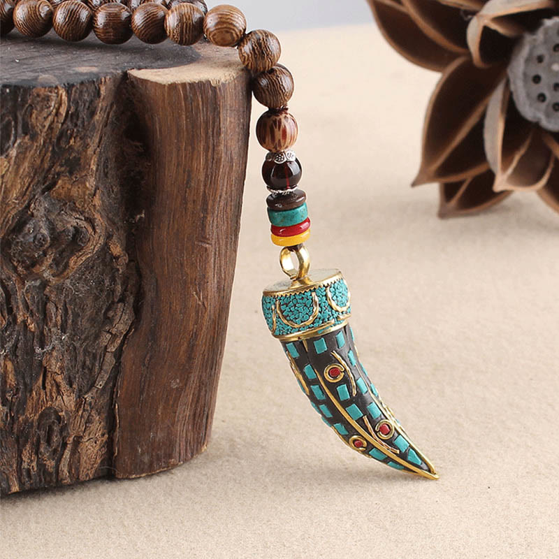 Buddha Stones Tibet Wenge Legno Om Mani Padme Hum Simbolo OM Mantra Corno Modello Protezione Collana Pendente - image 10