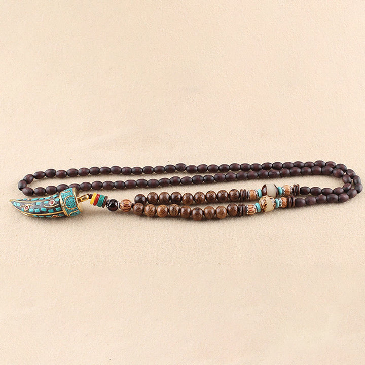 Buddha Stones Tibet Wenge Legno Om Mani Padme Hum Simbolo OM Mantra Corno Modello Protezione Collana Pendente - image 11