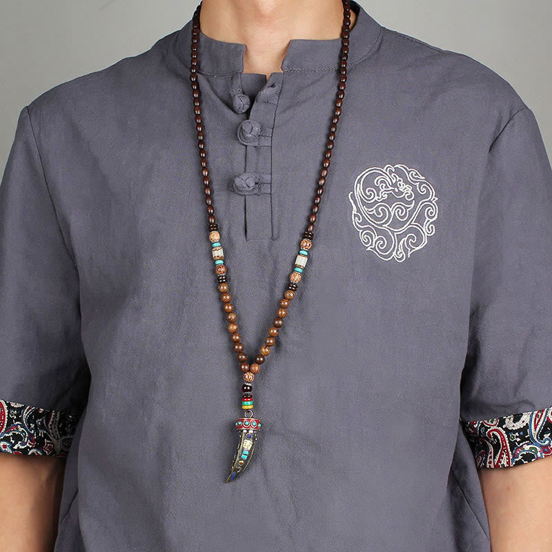Buddha Stones Tibet Wenge Legno Om Mani Padme Hum Simbolo OM Mantra Corno Modello Protezione Collana Pendente - image 13