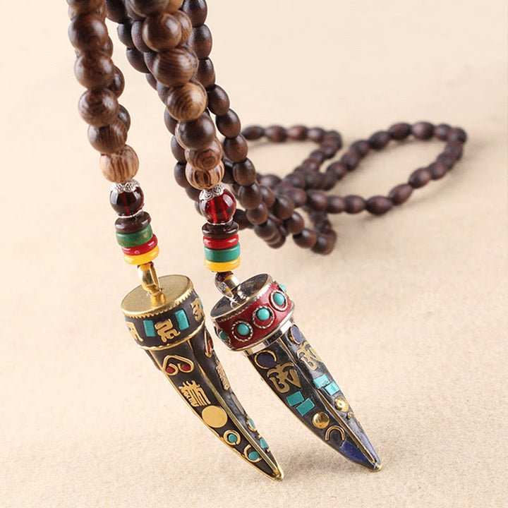 Buddha Stones Tibet Wenge Legno Om Mani Padme Hum Simbolo OM Mantra Corno Modello Protezione Collana Pendente - image 17