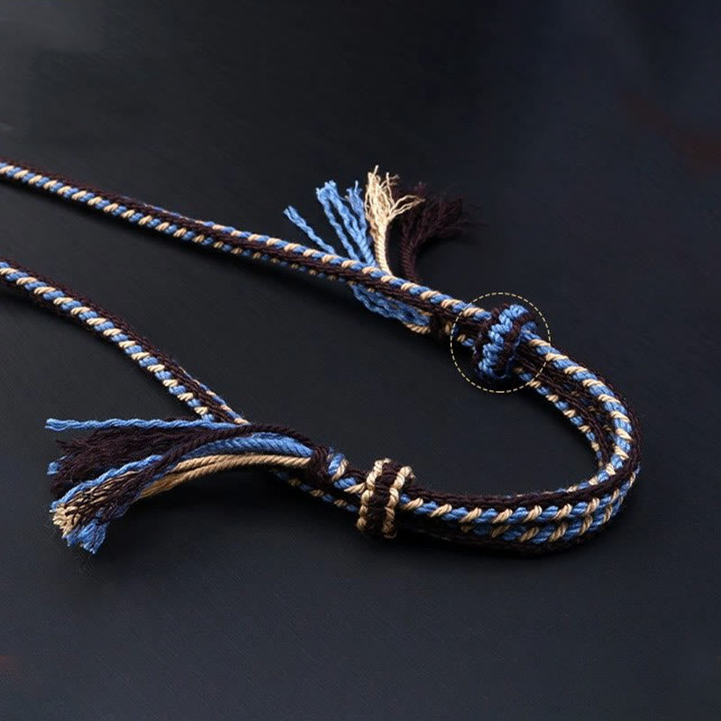 Collana con ciondolo in corda intrecciata con perline Dzi tibetane a nove occhi Buddha Stones - image 2