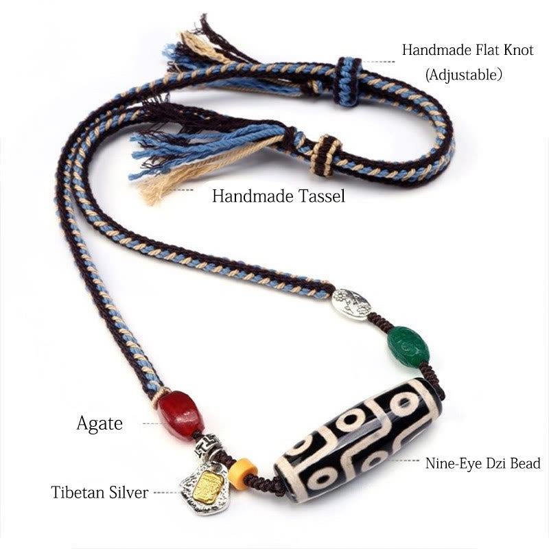 Collana con ciondolo in corda intrecciata con perline Dzi tibetane a nove occhi Buddha Stones - image 7