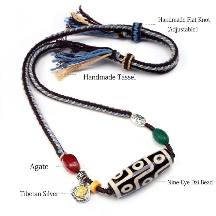 Collana con ciondolo in corda intrecciata con perline Dzi tibetane a nove occhi Buddha Stones - image 7