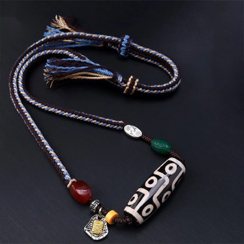 Collana con ciondolo in corda intrecciata con perline Dzi tibetane a nove occhi Buddha Stones - image 8