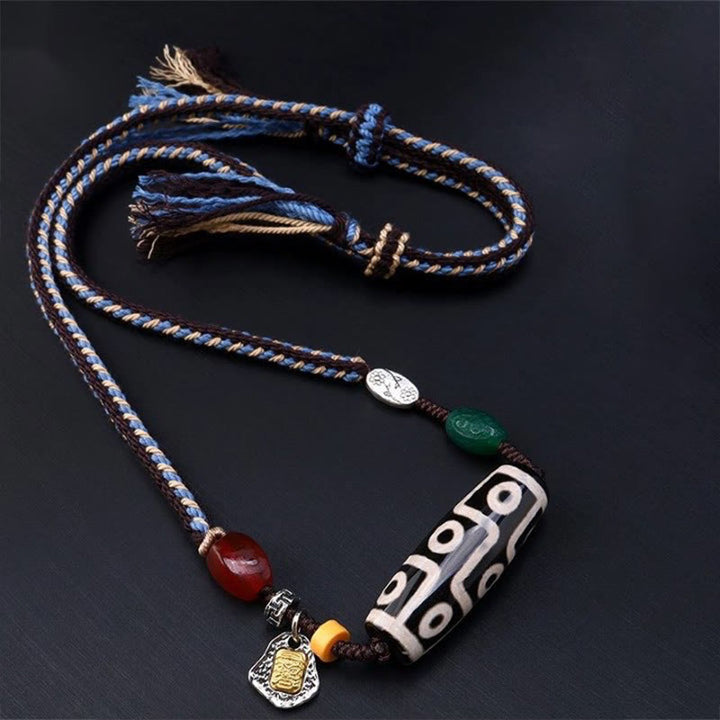 Collana con ciondolo in corda intrecciata con perline Dzi tibetane a nove occhi Buddha Stones - image 8
