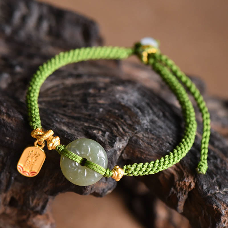 Braccialetto con fibbia della pace in giada verde Buddha Stones verde