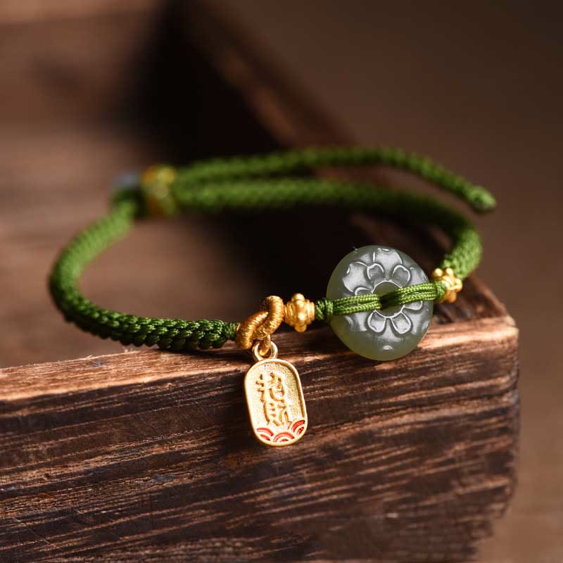 Braccialetto con fibbia della pace in giada verde Buddha Stones verde