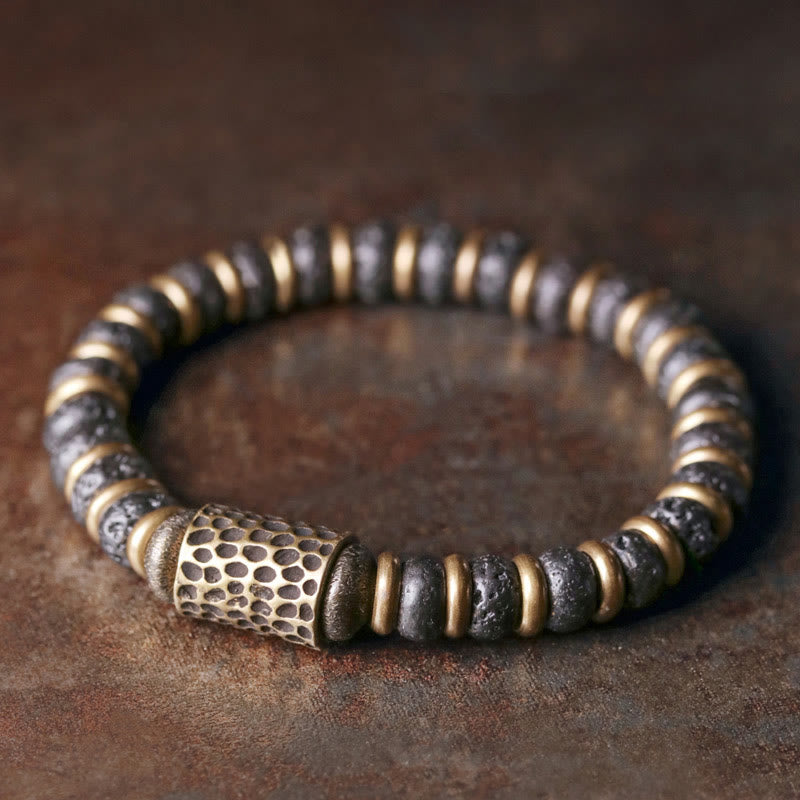 Braccialetto in rame calmo con perline di roccia lavica vintage Buddha Stones