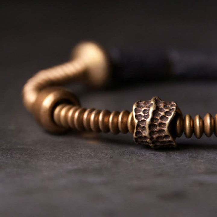 Braccialetto di rame con perle di lava nera, Buddha Stones, fortuna e ricchezza