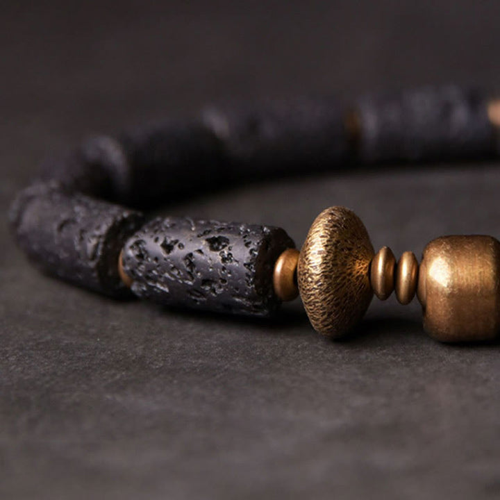 Braccialetto di rame con perle di lava nera, Buddha Stones, fortuna e ricchezza