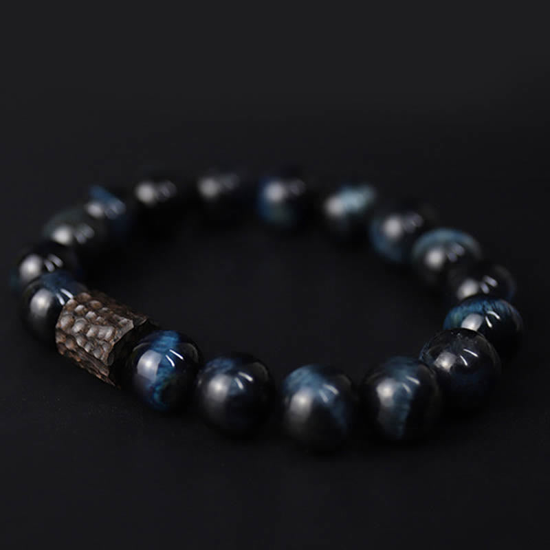 Braccialetto di perline di legno di ebano con occhio di tigre e Buddha Stones