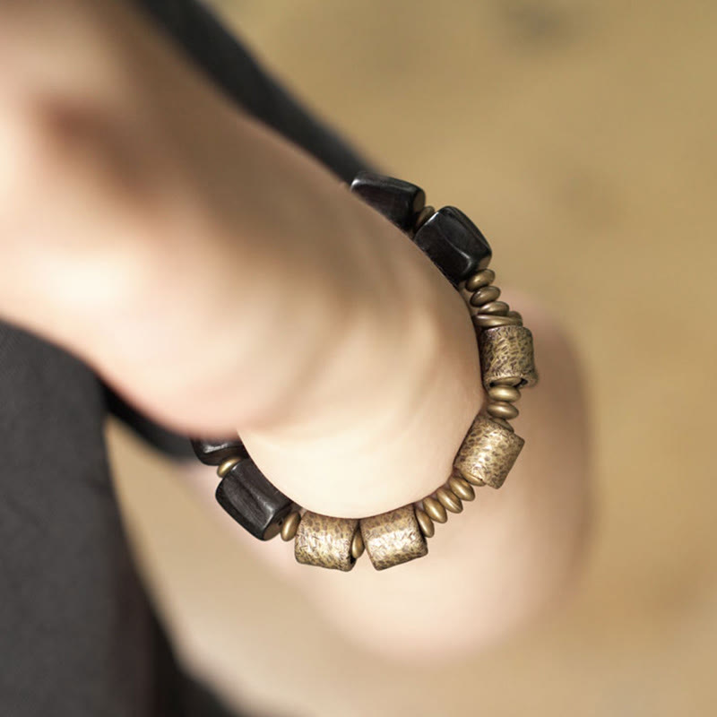 Braccialetto di perline di rame in legno di ebano Buddha Stones, vintage, pace