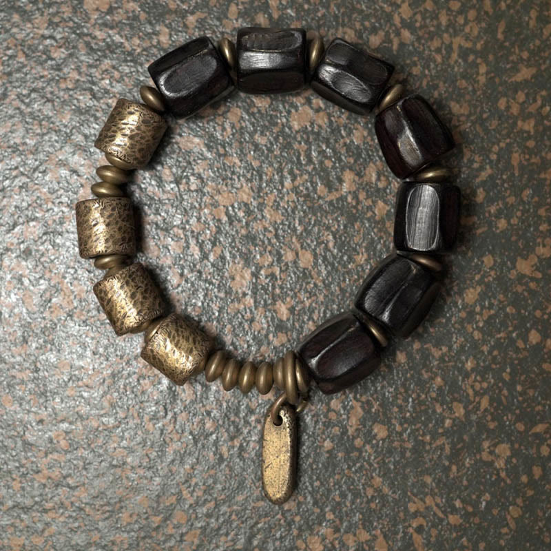 Braccialetto di perline di rame in legno di ebano Buddha Stones, vintage, pace