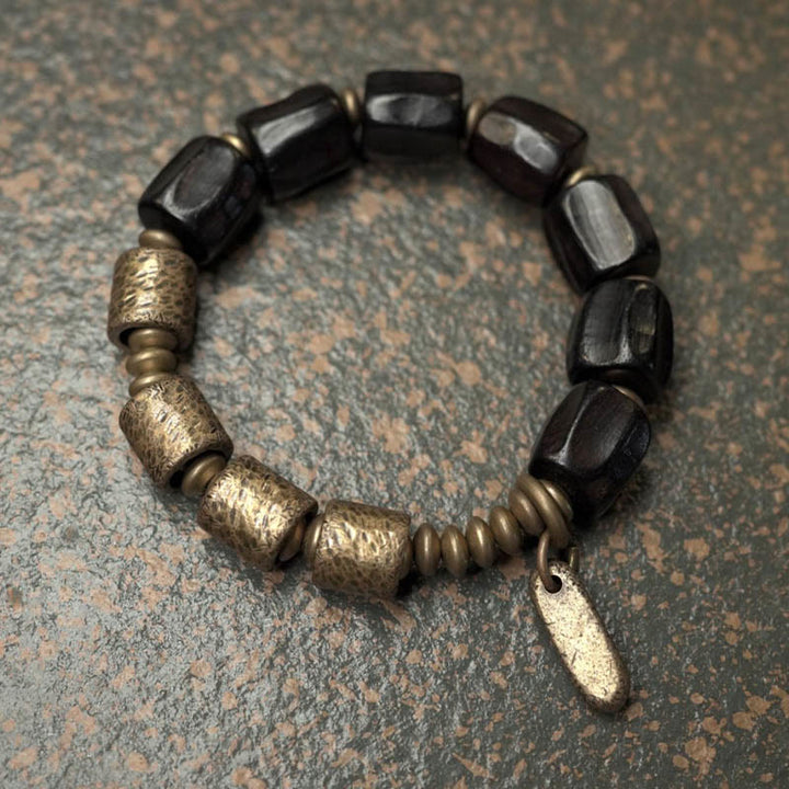Braccialetto di perline di rame in legno di ebano Buddha Stones, vintage, pace