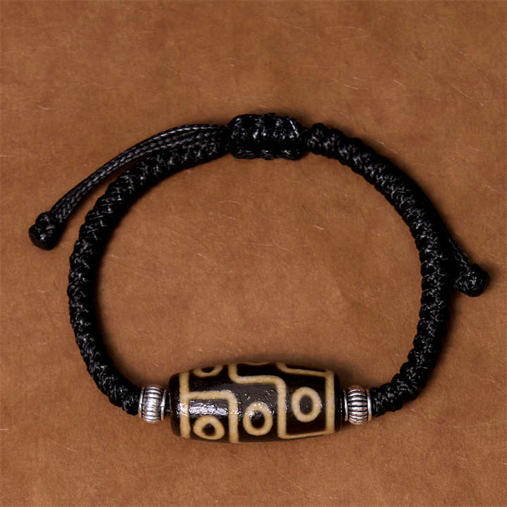 Buddha Stones Tibetano Perlina Dzi a nove occhi Perlina Dzi a tre occhi Braccialetto di corda di protezione della ricchezza