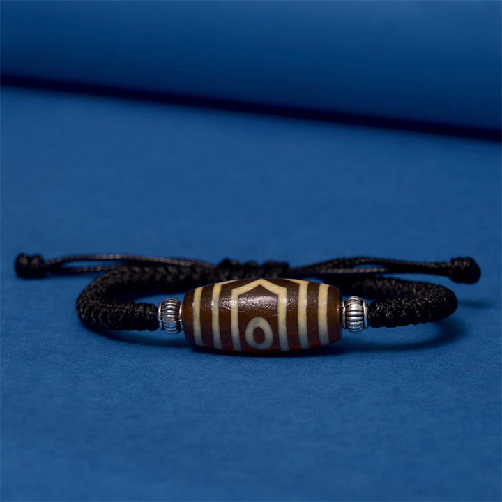 Buddha Stones Tibetano Perlina Dzi a nove occhi Perlina Dzi a tre occhi Braccialetto di corda di protezione della ricchezza