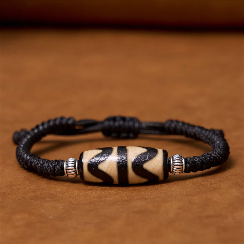 Buddha Stones Tibetano Perlina Dzi a nove occhi Perlina Dzi a tre occhi Braccialetto di corda di protezione della ricchezza