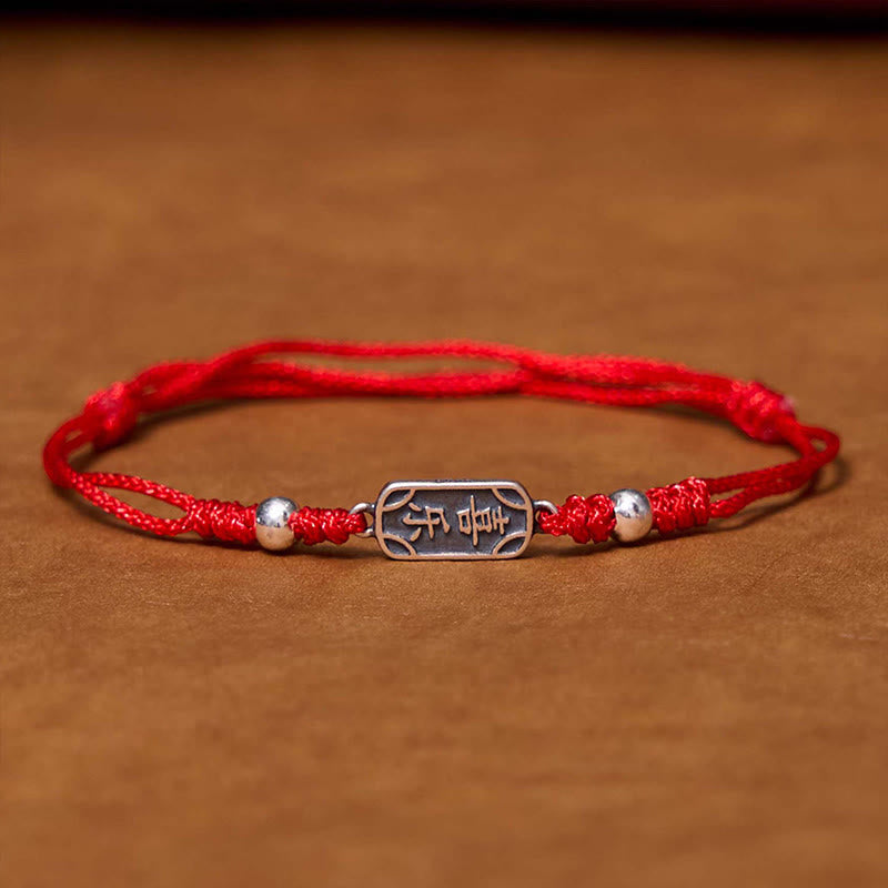 Bracciale intrecciato in argento sterling 925 fatto a mano con Buddha Stones, pace e gioia, protezione sicura e benefica - Corda rossa (circonferenza del polso 14-16 cm) - image 10