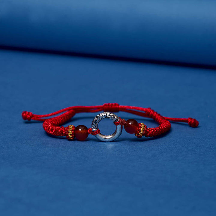 Braccialetto di corda intrecciata con fibbia di protezione in rame placcato argento sterling 925 Buddha Stones Peace