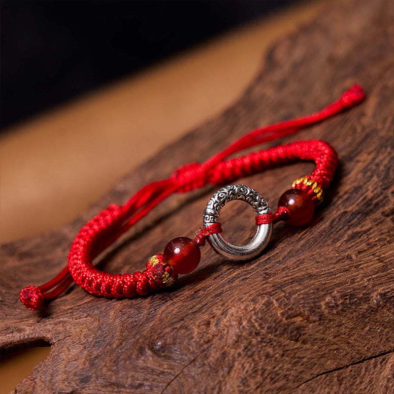 Braccialetto di corda intrecciata con fibbia di protezione in rame placcato argento sterling 925 Buddha Stones Peace