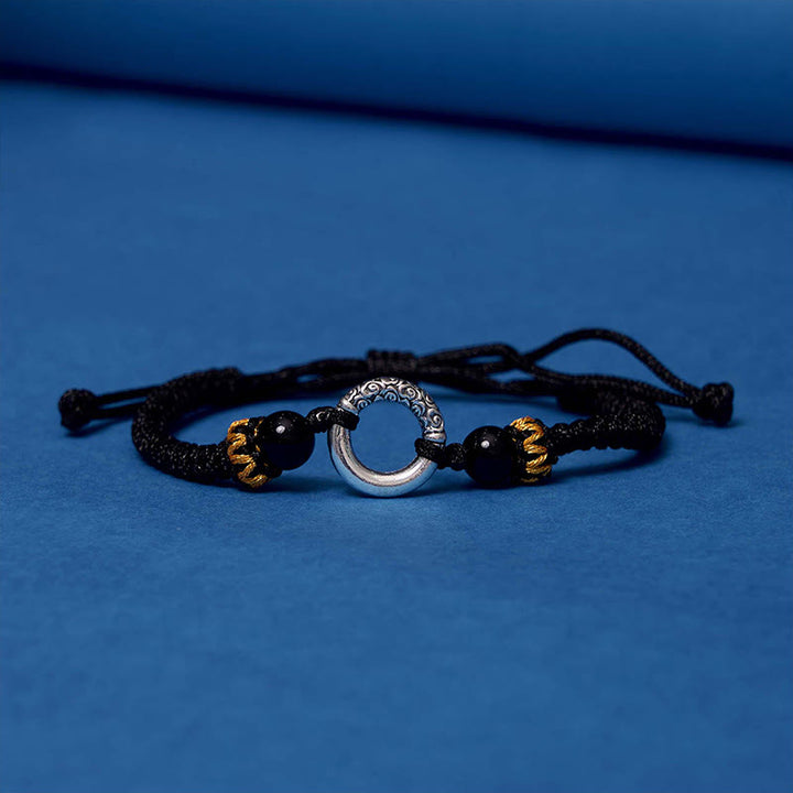Braccialetto di corda intrecciata con fibbia di protezione in rame placcato argento sterling 925 Buddha Stones Peace