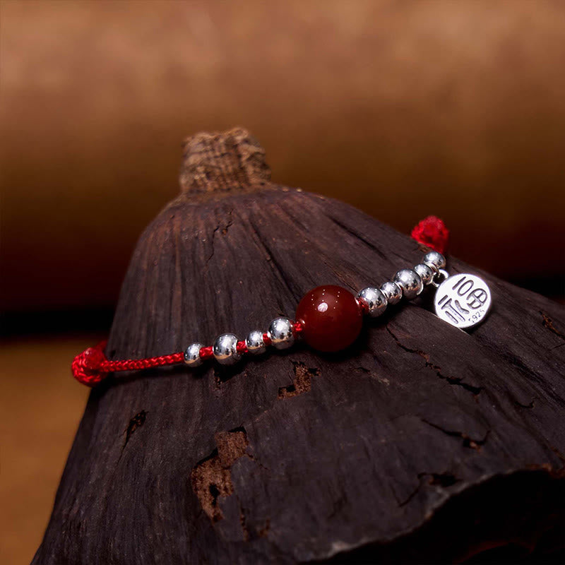 Braccialetto in corda intrecciata ultra sottile con carattere Fu in argento sterling 925 fatto a mano con Buddha Stones, agata rossa e ciondolo a forma di fortuna - image 5