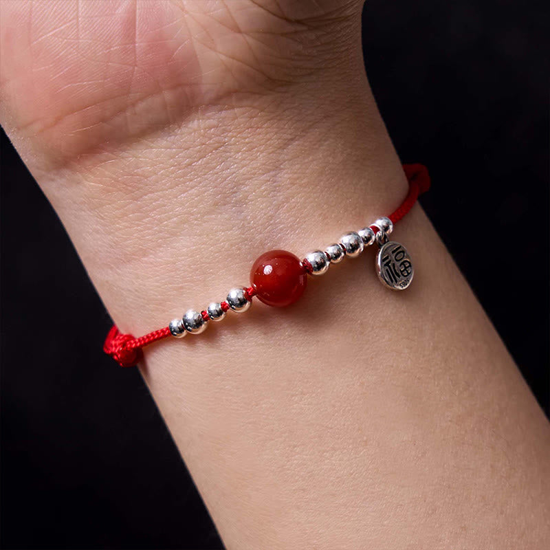 Braccialetto in corda intrecciata ultra sottile con carattere Fu in argento sterling 925 fatto a mano con Buddha Stones, agata rossa e ciondolo a forma di fortuna - image 4