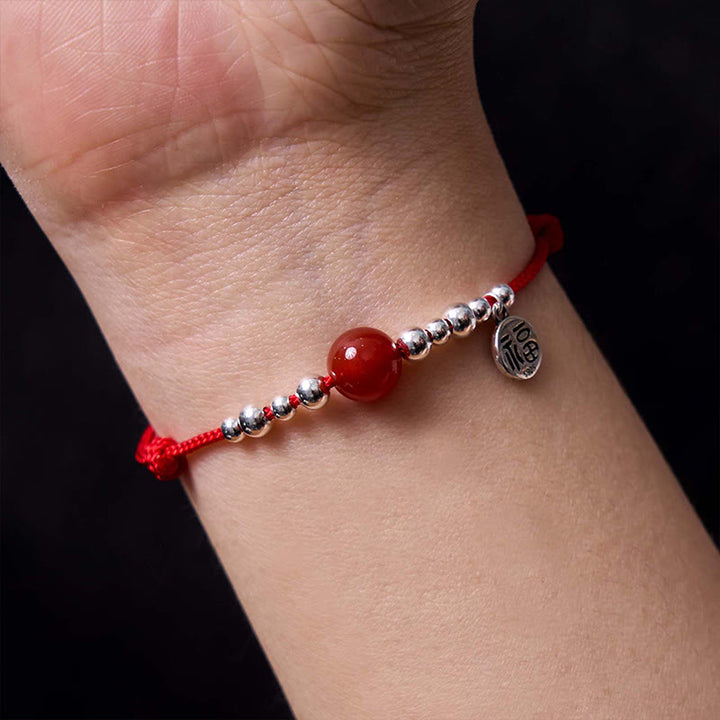 Braccialetto in corda intrecciata ultra sottile con carattere Fu in argento sterling 925 fatto a mano con Buddha Stones, agata rossa e ciondolo a forma di fortuna - image 4