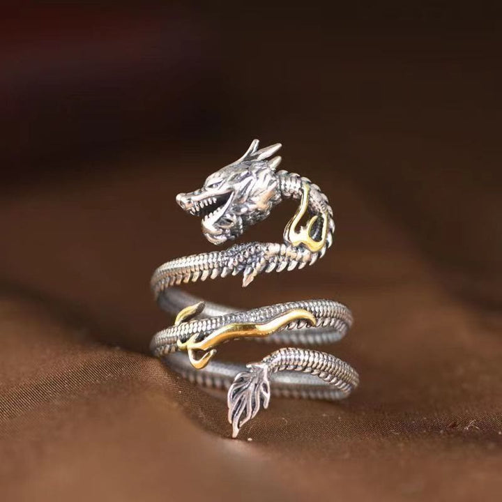 Anello di protezione con motivo a drago vintage Buddha Stones