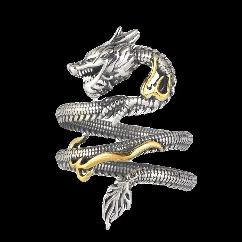 Anello di protezione con motivo a drago vintage Buddha Stones