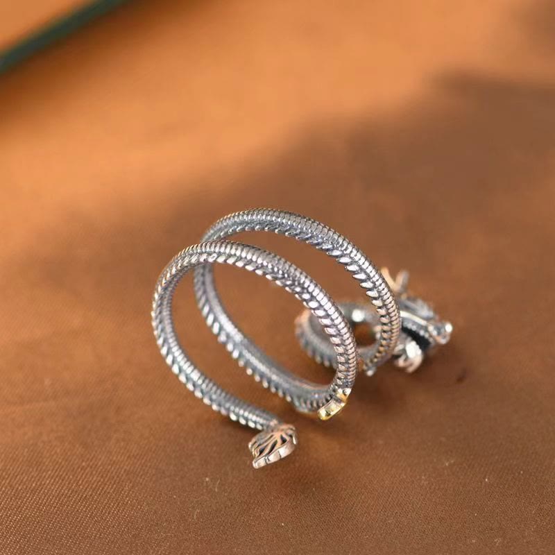 Anello di protezione con motivo a drago vintage Buddha Stones