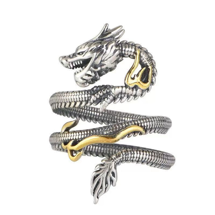 Anello di protezione con motivo a drago vintage Buddha Stones