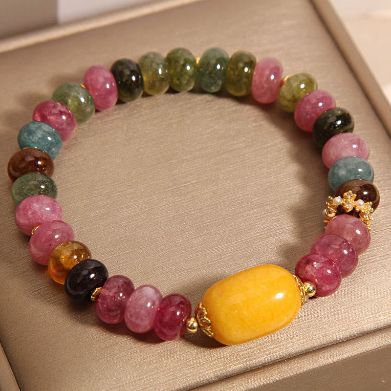 Braccialetto positivo in tormalina naturale e topazio Buddha Stones
