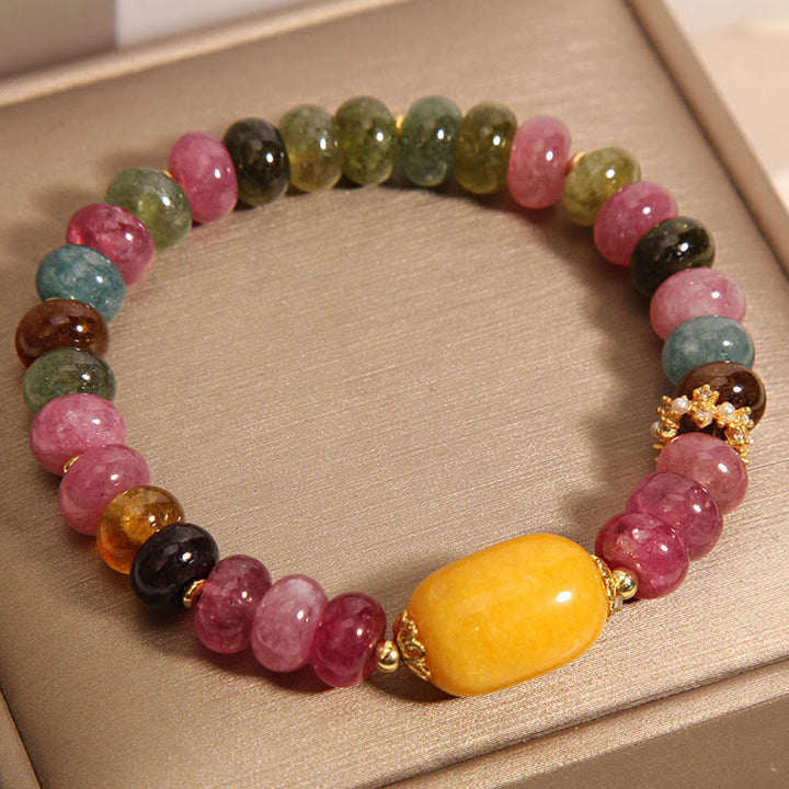 Braccialetto positivo in tormalina naturale e topazio Buddha Stones