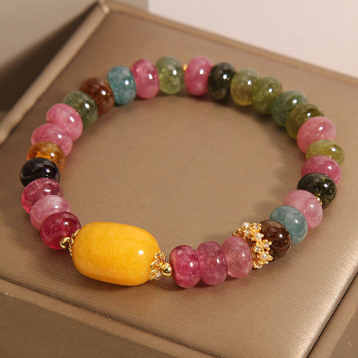 Braccialetto positivo in tormalina naturale e topazio Buddha Stones