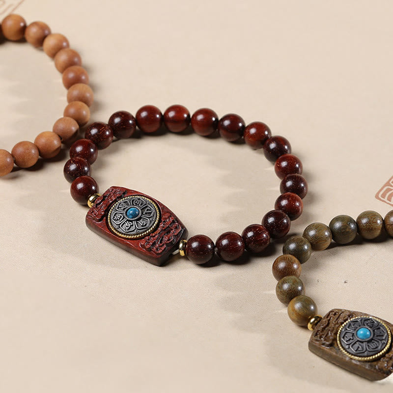 Buddha Stones Piccola foglia Sandalo rosso Sandalo verde Sei vere parole Bracciale della pace