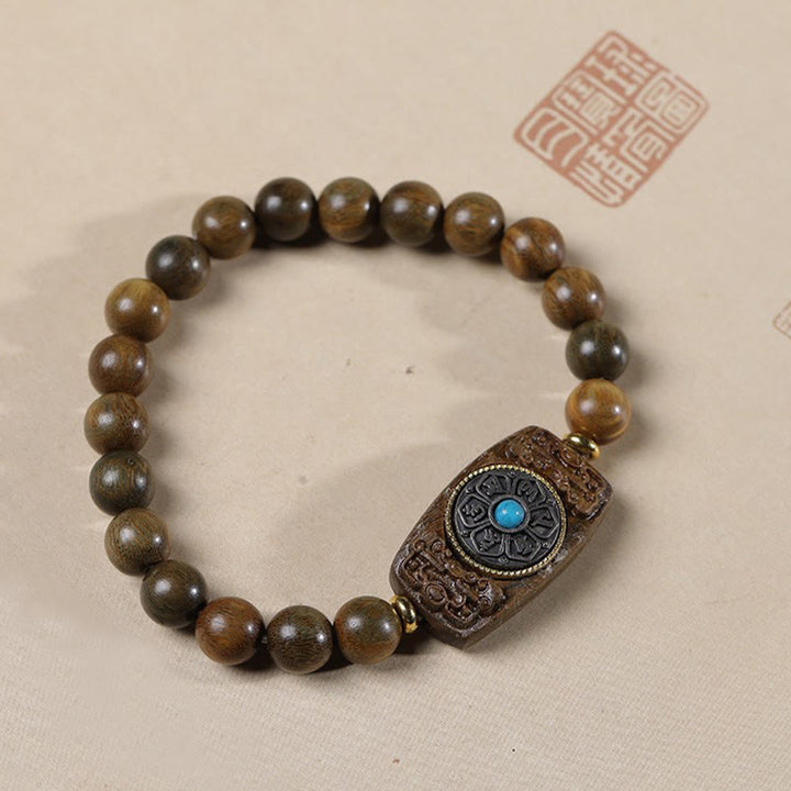 Buddha Stones Piccola foglia Sandalo rosso Sandalo verde Sei vere parole Bracciale della pace