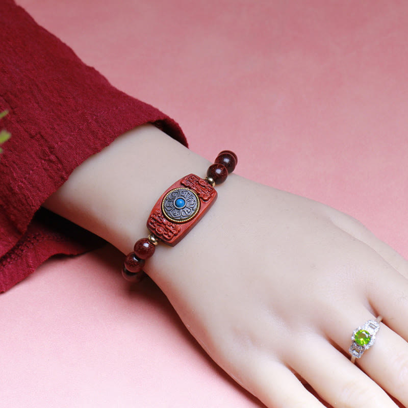 Buddha Stones Piccola foglia Sandalo rosso Sandalo verde Sei vere parole Bracciale della pace