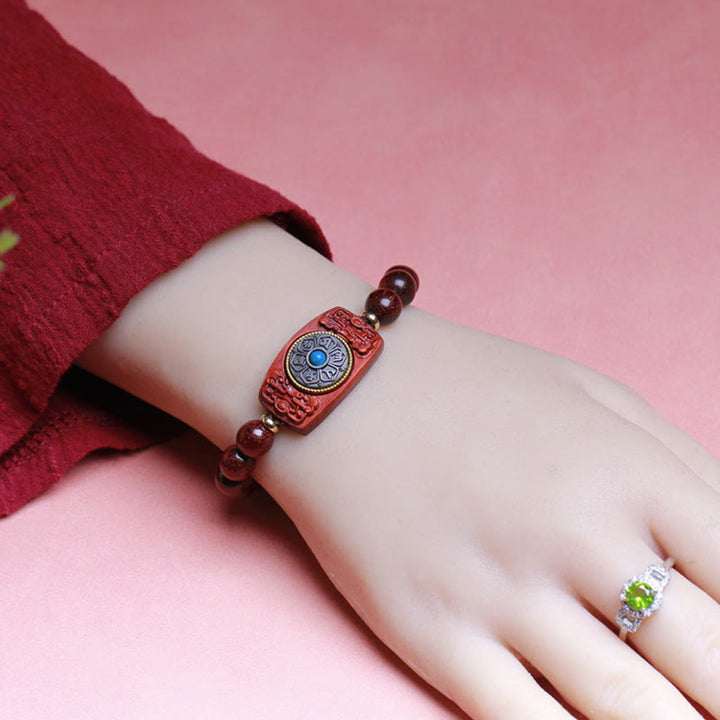 Buddha Stones Piccola foglia Sandalo rosso Sandalo verde Sei vere parole Bracciale della pace