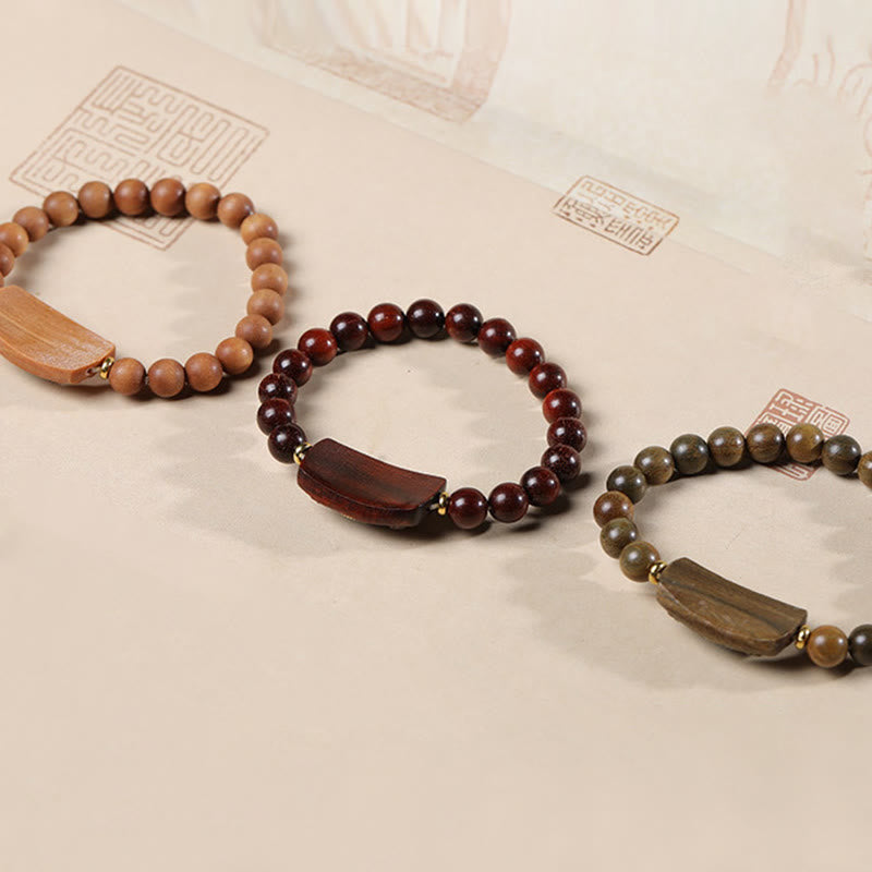 Buddha Stones Piccola foglia Sandalo rosso Sandalo verde Sei vere parole Bracciale della pace